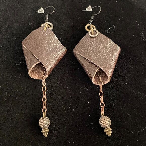 Real Leather and Bead Pierced Earrings - Picture 1 of 2